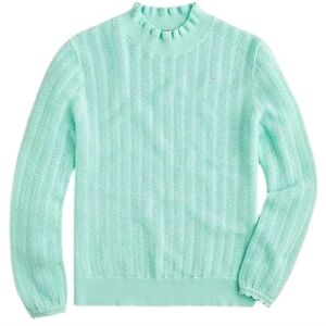 J. Crew Pointelle Ruffle Mockneck Sweater Women's Med Fairy Coquette Mint Green